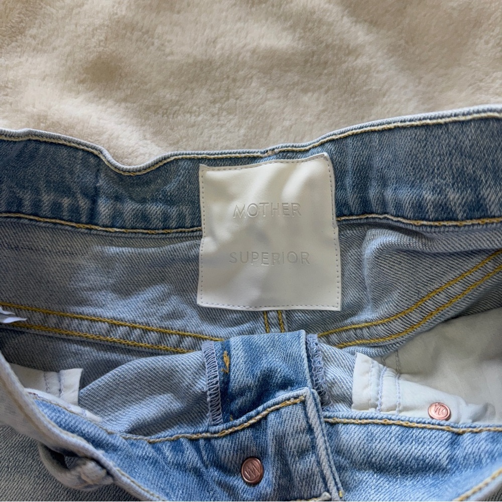 MOTHER Superior Denim Easy Does It Short Blue Thanks Again Racer Wash Size 27 - Picture 13 of 14